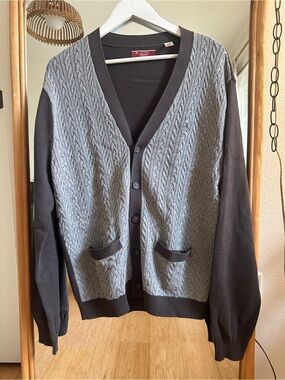 Original Penguin Two-Tone Gray and Black Cable-Knit Cardigan